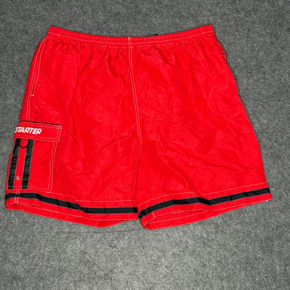 Starter Mens Red Nylon Swim Trunks Cargo Pocket Mesh Lined XL 0115